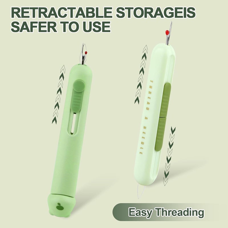 FENGWANGLI Automatic Needle Threaders Seam Ripper, Upgraded 3 in 1 Sewing Needle Threader Tool, Stretchable Quick Seam Rippers with Needle Storage for Hand Quilling, Embroidery Stitch Removal(Green) - Image 4
